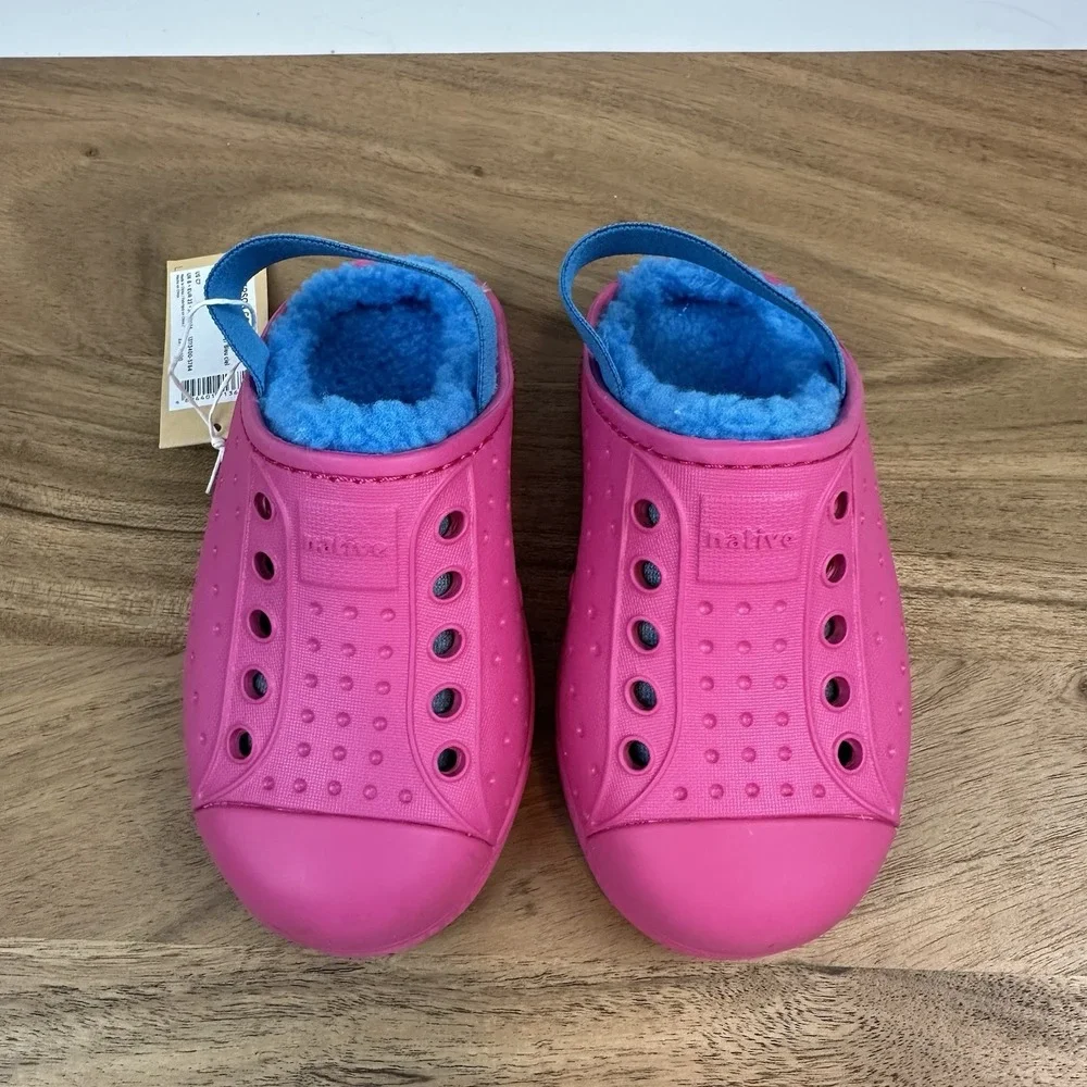 New NWT Little‎ Kids Native Jefferson Cozy Pink Fleece Sling Shoes 7 C